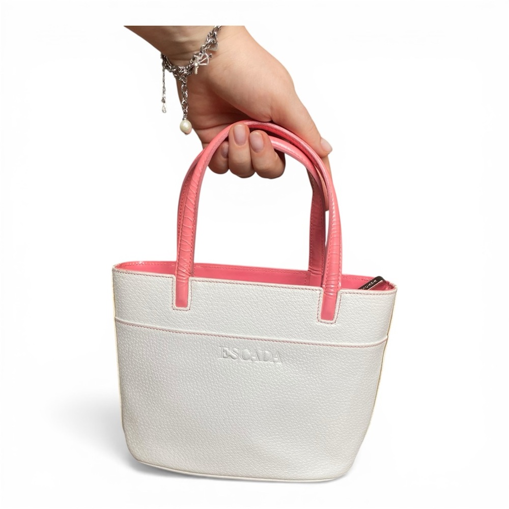 Vintage Escada Pink & White Leather Mini Tote Bag